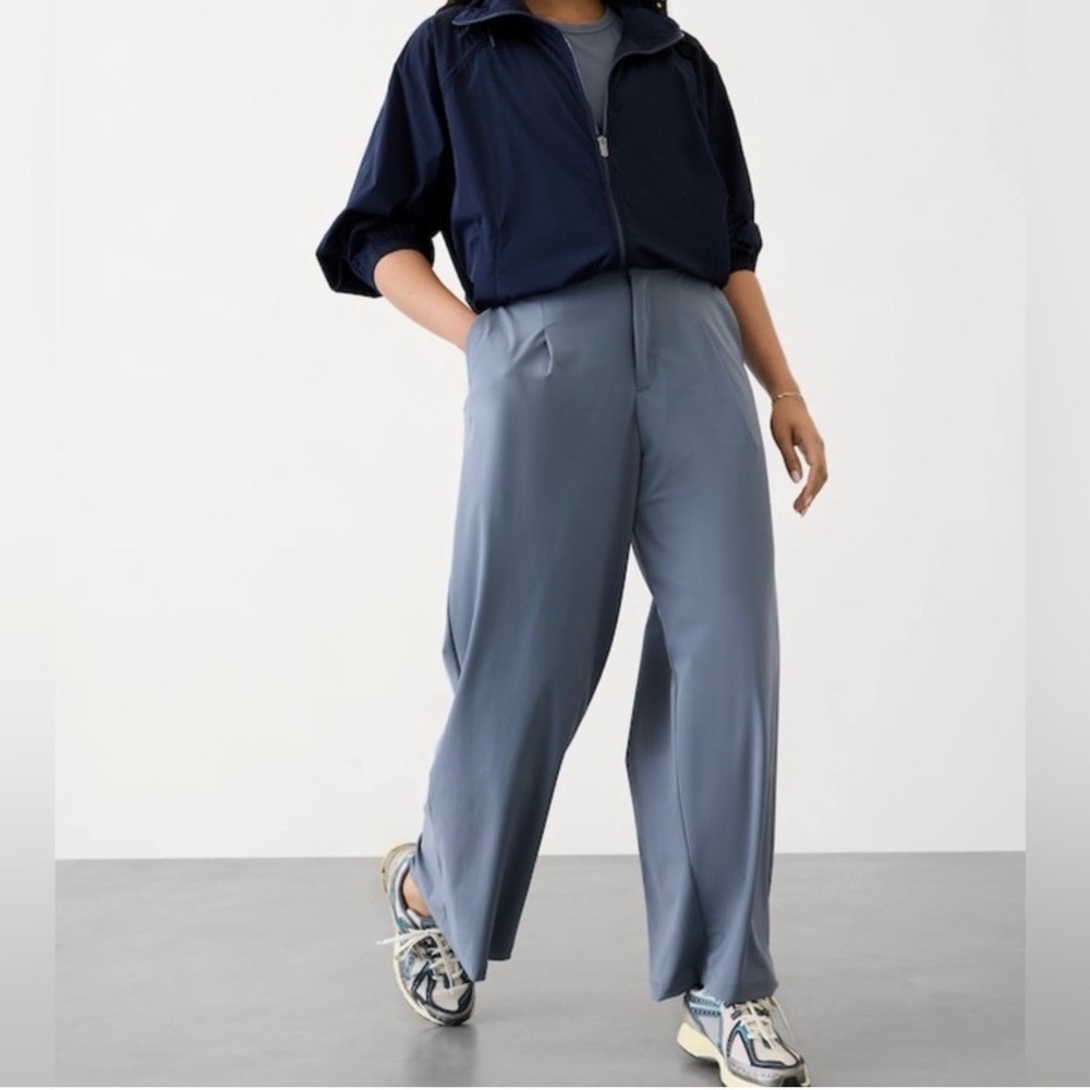 New‎ Athleta Shadow Blue Pinnacle Wide Leg Trousers Size 14 Petite